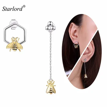 

Honeycomb Bee Earrings Dangle/Stud 925 Sterling Silver Asymmetric Earrings Bee Jewelry For Women/Girls E6248