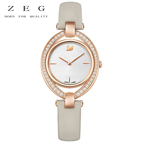 

ZEG High Quality 2018 Latest SWARO Original 1:1 Stella Watch Leather Strap Dark Red Gray Gold Has Logo Women Jewelry FreeMail