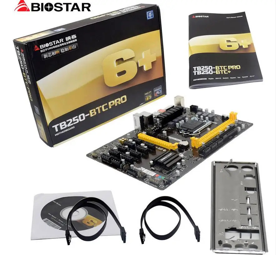 Новинка BIOSTAR Motherboar 1151 DDR4 TB250-BTC PRO Mining 12 поддержка PCIE 12 видеокарта BTC ETH ZEC Mining TB250 BTC USB 3,0