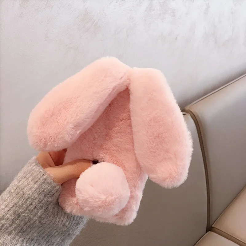 

Cute Fluffy Rabbit Hair Fur Case Cover for Xiaomi Redmi 5 PLUS Note 4 4x Diamond Plush Bunny Phone Cases Note 5A Mi pocophone F1
