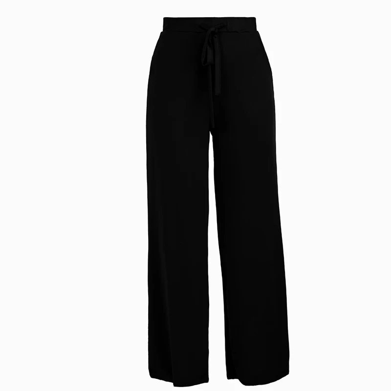 

Women Wide Leg Pants Ladies Fitness Summer Solid Drawstring Bottoms High Waist Full Length Casual Trousers