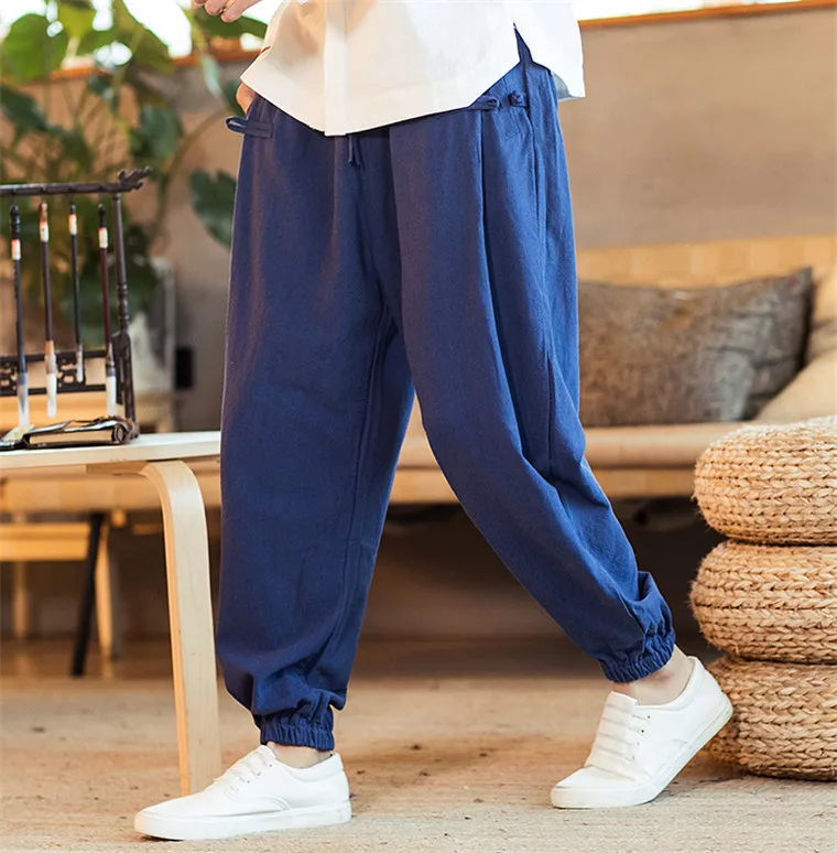 

Plus Size Cotton Linen Harem Pants Mens Jogger Pants 2019 Male Casual Autunm wide leg Pants M- 6XL 7XL Trousers black white red