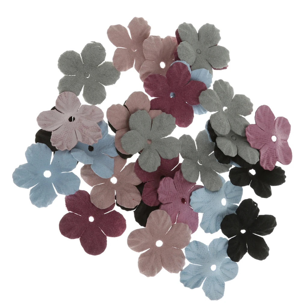 30 Velvet Fabric Flower Embellishment Scrapbooking Applique Craft Mix-color