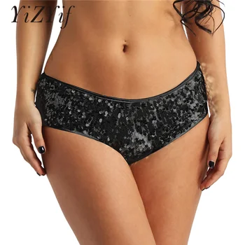 

YiZYiF Women Sequins Panties Club Wear Lingerie Fashion Dazzling Glittery Stretchy Low-Waisted Briefs Underwear Women's Bottoms