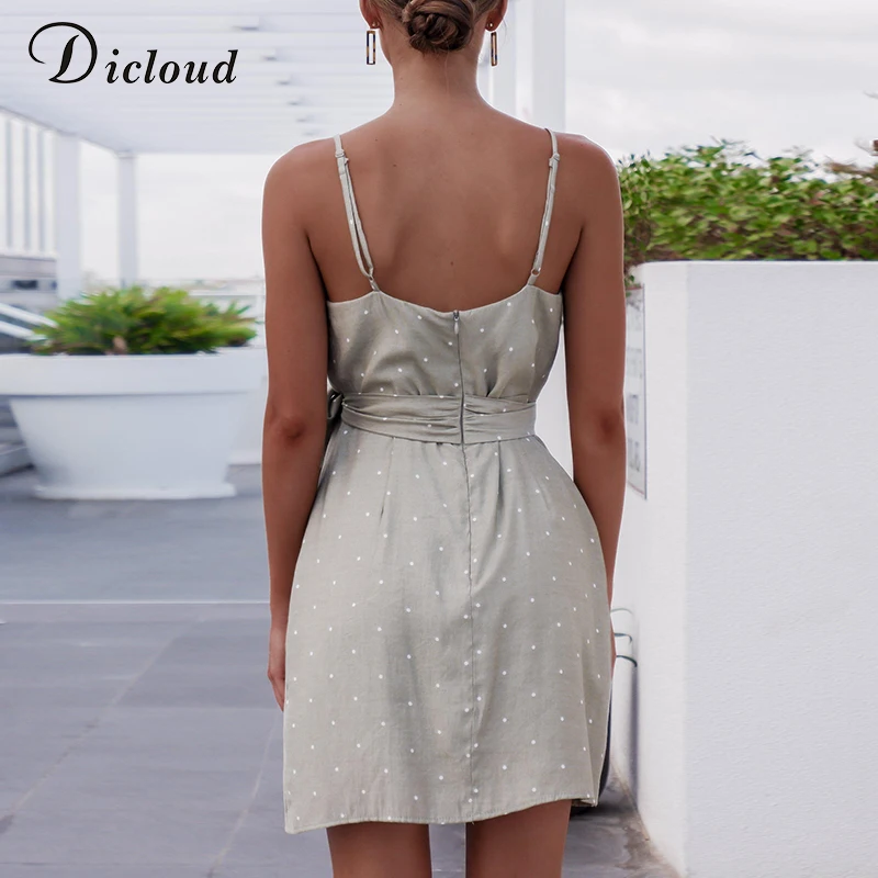 DICLOUD Casual Backless Polka Dot Summer Dresses Women Spaghetti Strap Mini Bodycon Irregular Streetwear Beach Party Wrap Dress