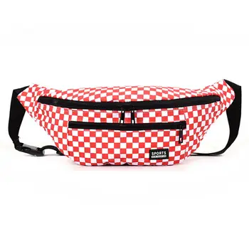 

New Fashion Lady PU Leather Plaid Pattern Waist Bag For The Belt Women Portable Travel Zipper Fanny Pack