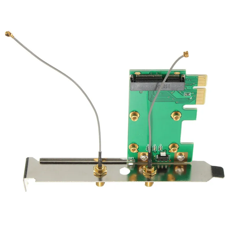 1PC 802.11n Mini Wireless WIFI Mini PCI-E Card To PCI-E Wlan Adapter Expansion Network Card 2 Antenna WiFi Convertor 1PC 802.11n Mini Wireless WIFI Mini PCI-E Card To PCI-E Wlan Adapter Expansion Network Card 2 Antenna WiFi Convertor