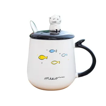 

Korean stereo cat mugs with cover and spoon,hand-painted cups matte coffee milk ceramic cup Drinkware offee Water mug