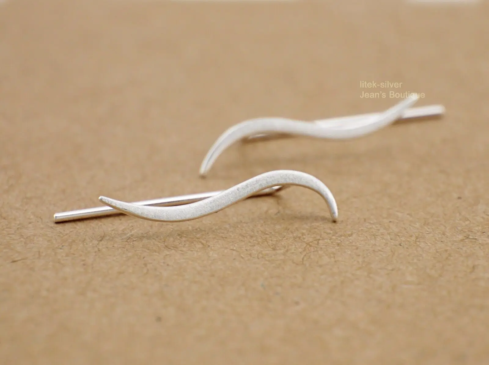

925 Sterling Silver Simple Wavy Cuff Climber Crawler Hook Earrings Bar Pins Sweep Long Clip on Ear Minimalist Gift Jewelry