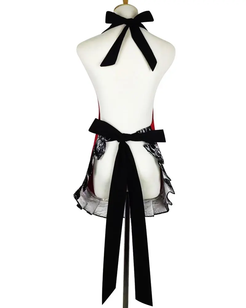 Hot Retro Black Lace Flirty Apron with Pocket Floosum Fun Retro Sexy Cooking Pinup Kitchen Aprons for Women Girls Gift Dress