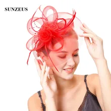 Популярные красные женские туфли Свадебная шляпка для невесты, украшенные перьями Тюль Для женщин официальная Вечеринка поводов аксессуары для волос шляпка Mariage SH51