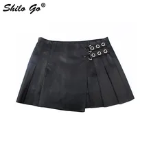 Кожаная юбка Женская Осенняя мода Овчина натуральная кожа плиссированная юбка круглая металлическая линия с высокой талией Асимметричные