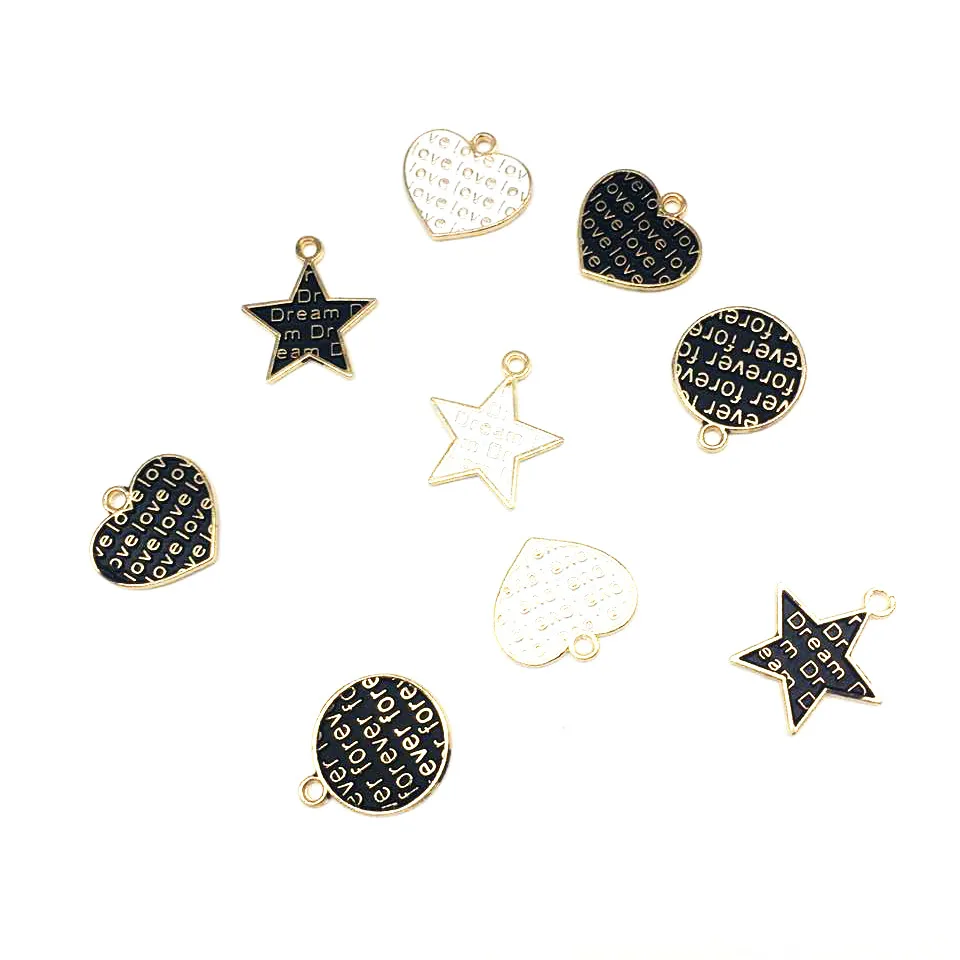 

30PCS/Lot Fashion Oil Drop Charm Geometry Round Star Heart Shape Charms For DIY Jewelry