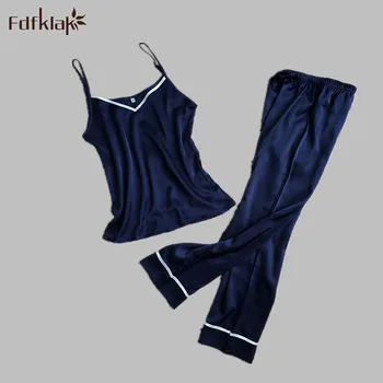 

Pijama Sexy Women's Pajamas New Faux Silk Spaghetti Strap Sleepwear Summer Pajamas Women Pyjamas Home Clothes 4 Colors E1061