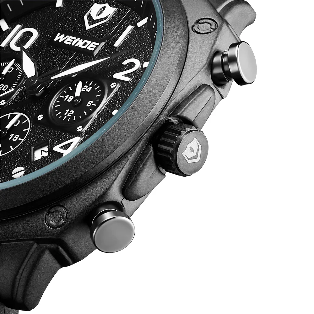 WEIDE оригинальные часы мужские черные все стальные хронограф кварцевые наручные
