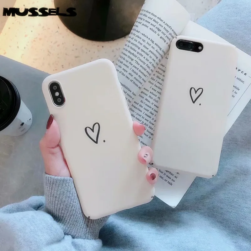 

MUSSELS Simple Heart Phone Case For iPhone 7 X 6 Case For iPhone XR XS Max 6S 7 8 Plus Hard PC Full Protect Phone Cover Coque