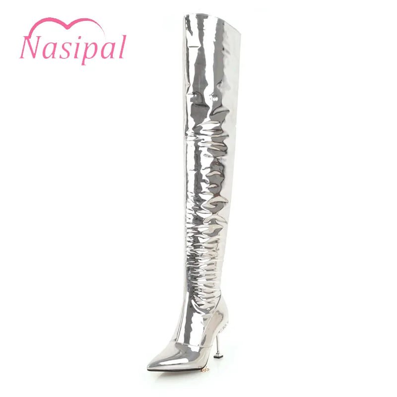 

Nasipal Patent Leather Women Thigh High Boots Autumn Winter Over The Knee Boots Thin High Heels Black Red Booties White M474