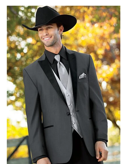 Silver Vest Tie Gray jacket Black Pant Peaked Lapel One