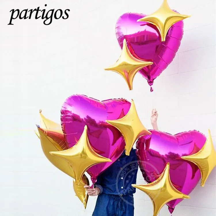 

13pcs/lot 3pcs 30inch rose pink heart balloons+10pcs 24inch Aluminum four corners foil globo star helium birthday party supplies