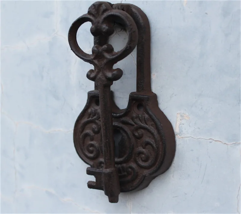 2 чугунный дверной молоток с ручкой ключ дизайн кованого железа дверной молоток дверной защелка металлические ворота домашний декор антикварный винтажный