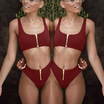 

2019 Sexy Split Zipper Bikiny Women Zwempak Summer Beach Wear Push Up Swimwear Female Biquini set Halter Top Two Piece Beachwear