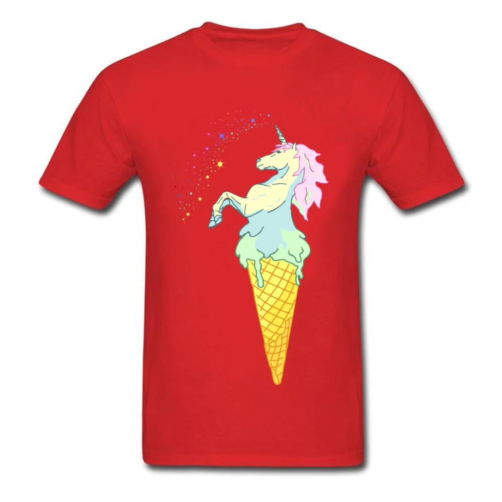 DesignStreet Short Sleeve Tops & Tees Summer Wholesale Crew Neck 100% Cotton T-Shirt Mens Tshirts ice cream unicorn  ice cream unicorn red