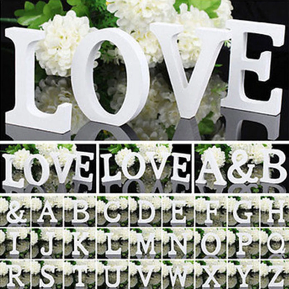 

1pc White Wooden Letters English Alphabet Word Personalized Name Design Art Craft Free Standing Heart Shape Wedding Home Decor