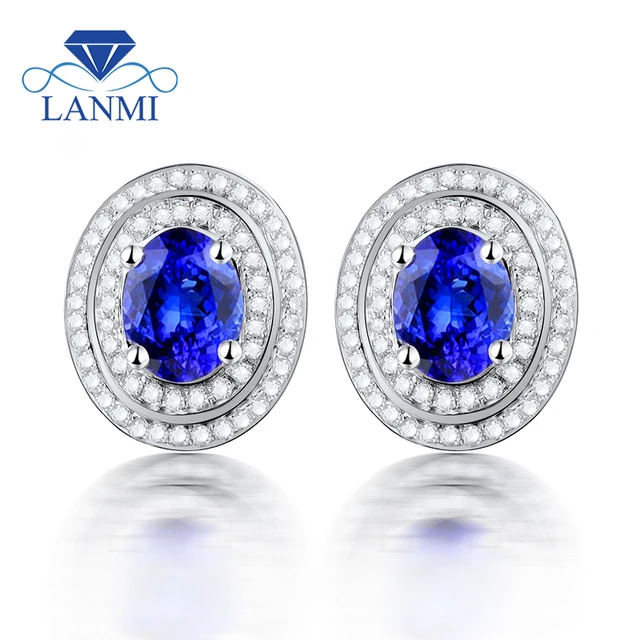 Natural Aaa Tanzanite Stud Earrings For Women Solid 14k 585 White Natural Aaa Tanzanite Stud Earrings For Women Solid 14k 585 White Gold Diamond