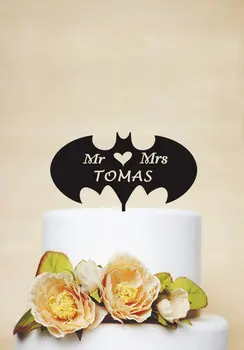 

Bat-man Cake Topper-Mr and Mrs Cake Topper With Surname - Wedding Topper - Bat Silhouette - Wedding Deco