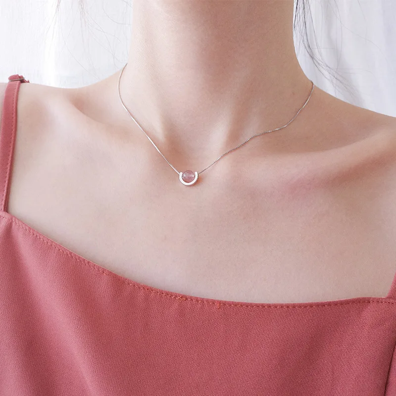 

DIEERLAN 925 Sterling Silver Pink Crystal Ball Necklaces Women Colgante Pingente de plata kolye bijoux