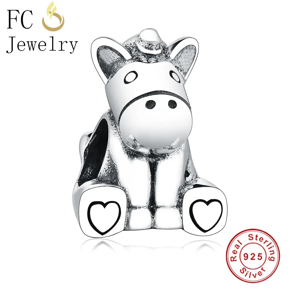 

FC Jewelry Fit Original pandora Charm Bracelet 925 Sterling Silver Summer Animal Bruno Unicorn Beads For Making Berloque 2019