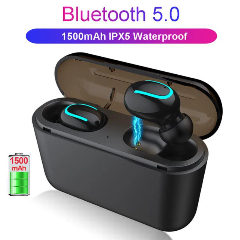 

Bluetooth Headphones Earphones 5.0+EDR Sports Mini TWS Earbuds with 1500mAh Charger Case Q32 Wireless Earphone for Mobile Phone