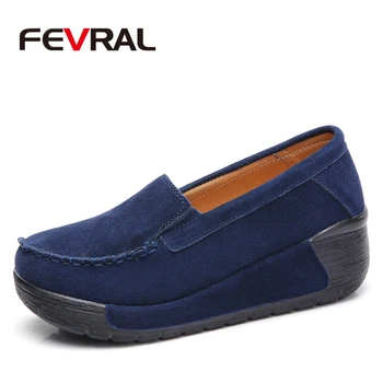 

FEVRAL 2020 Autumn Woman Flats Shoes Platform Sneakers Shoes Leather Suede Casual Shoes Slip On Flats Heels Creepers Moccasins