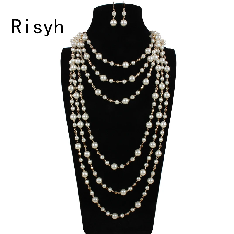 

Risyh Joker full handmade multi-layer pearl necklace sweater chain
