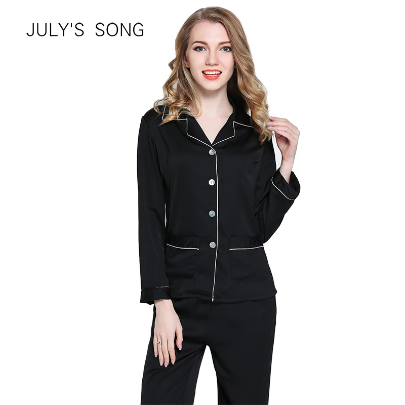 

JULY'S SONG 2 Pieces Ladies Fashion Faux Silk Autumn Payamas Suit Long Sleeved Trousers Nightclothes Female Homewear