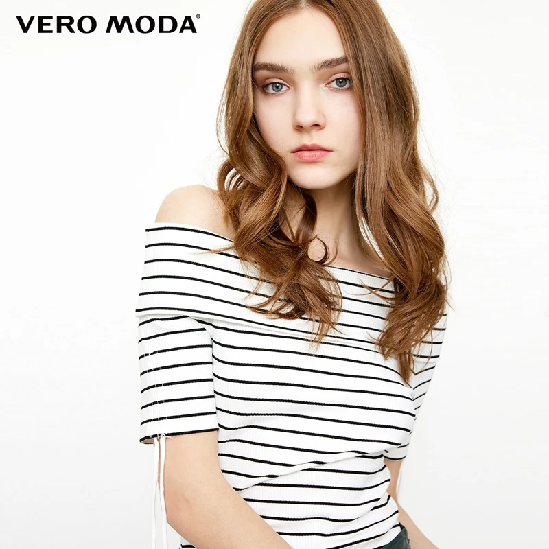 

Vero Moda cuffs drawstring design striped pattern T-shirt | 318101513