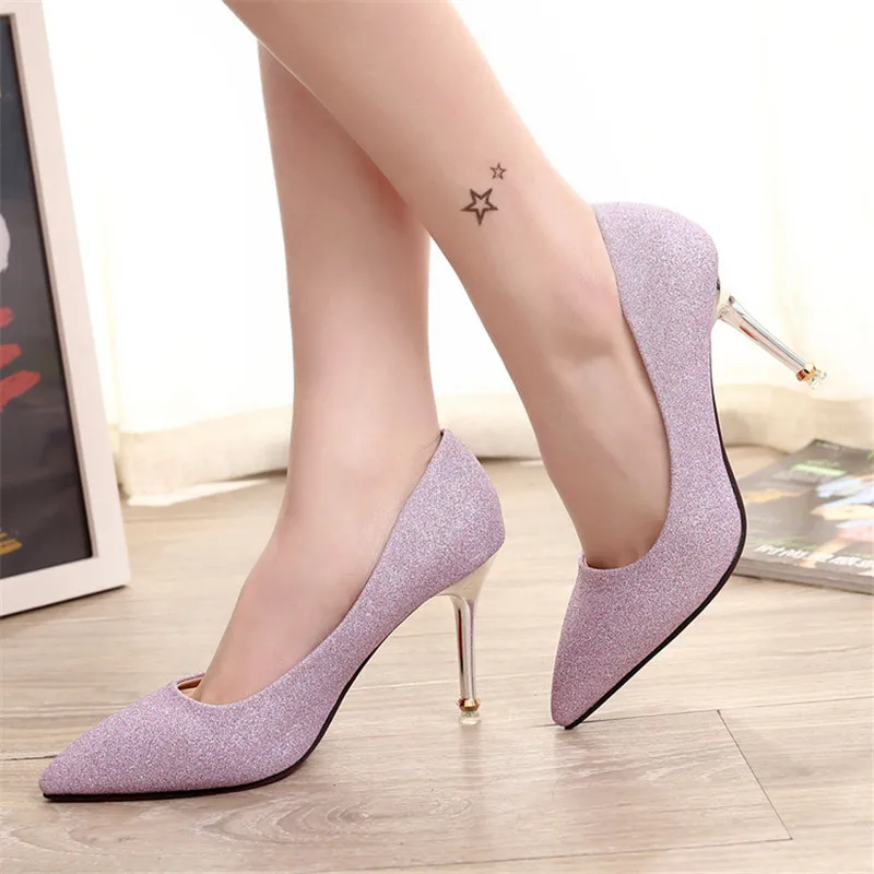 

2019 Women Thin High Heels Sexy Glitter Bright Scarpins Pumps Female Stiletto Wedding Bridal Valentine Shoes