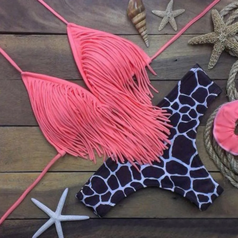 

2018 Summer Sexy Beach Swimsuit Push up Padded Bra Floral Tassel Bra Set Female Swimwear Bathing Suit Triangle Underwear Set Hot