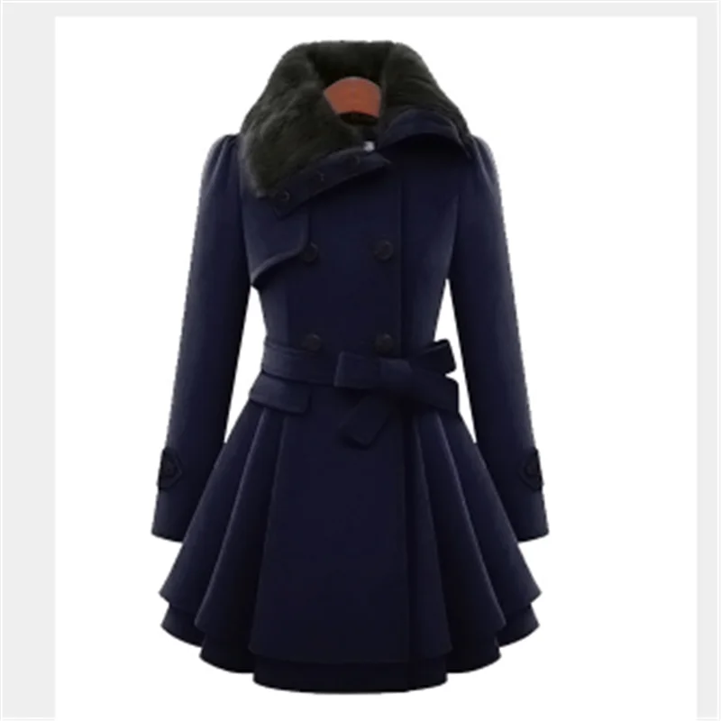 Двубортное черное повседневное модное пальто плюс размер тонкое однотонное длинное осеннее пальто для женщин