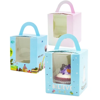 

20 Pcs Paper Box With Window Handle Gift Packaging Box For Wedding Kids Birthday Party Unicorn Fashion Cupcake Box With Holder