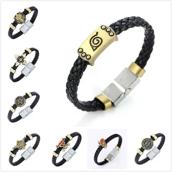 

HC 12pcs/lot Anime Cartoon Bleach Naruto Konoha Black Butler Bracelet Conan Maganetic Button One Piece Wristband Kids