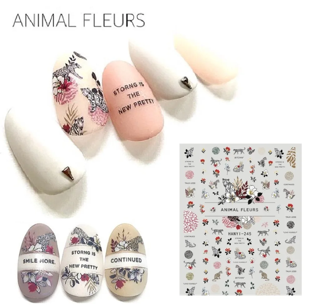 

3d nail art sticker nail decal SOLONAIL hanyi-245 animal flewrs decals tools decoration nail sticker