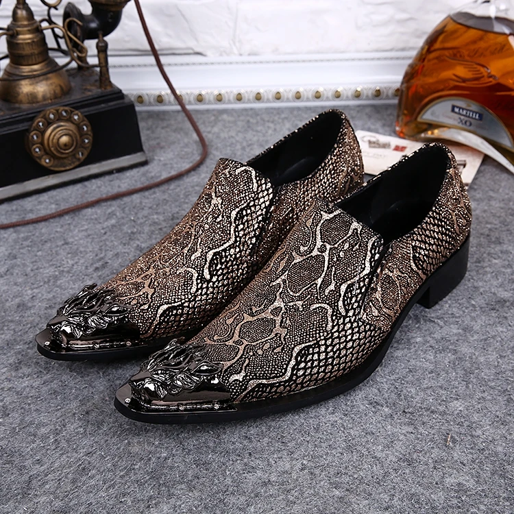Snakeskin Formal Men Shoes Leather Pointed Toe Men Dress
