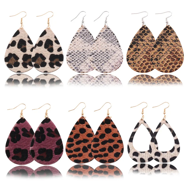 

New Arrival Bohemian Statement Women Fashion Earrings Big Snakeskin Grain Mini Cute Leaf Leather Wated drop Dangle Earrings