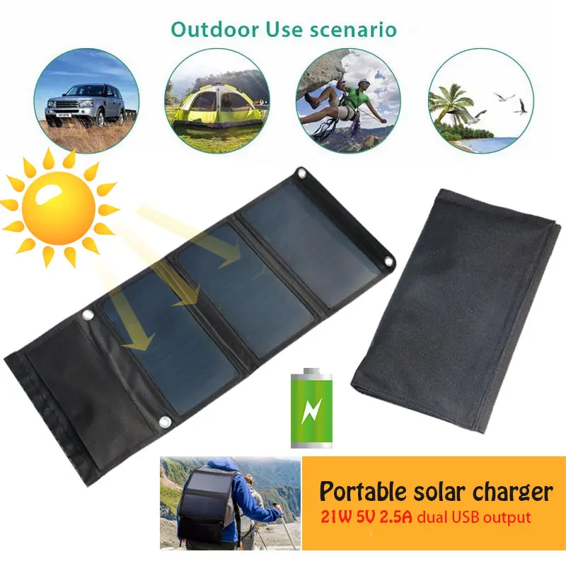 

Solar Power Bank Durable 21W 5V Emergency Supply Waterproof Travel Panel Charger