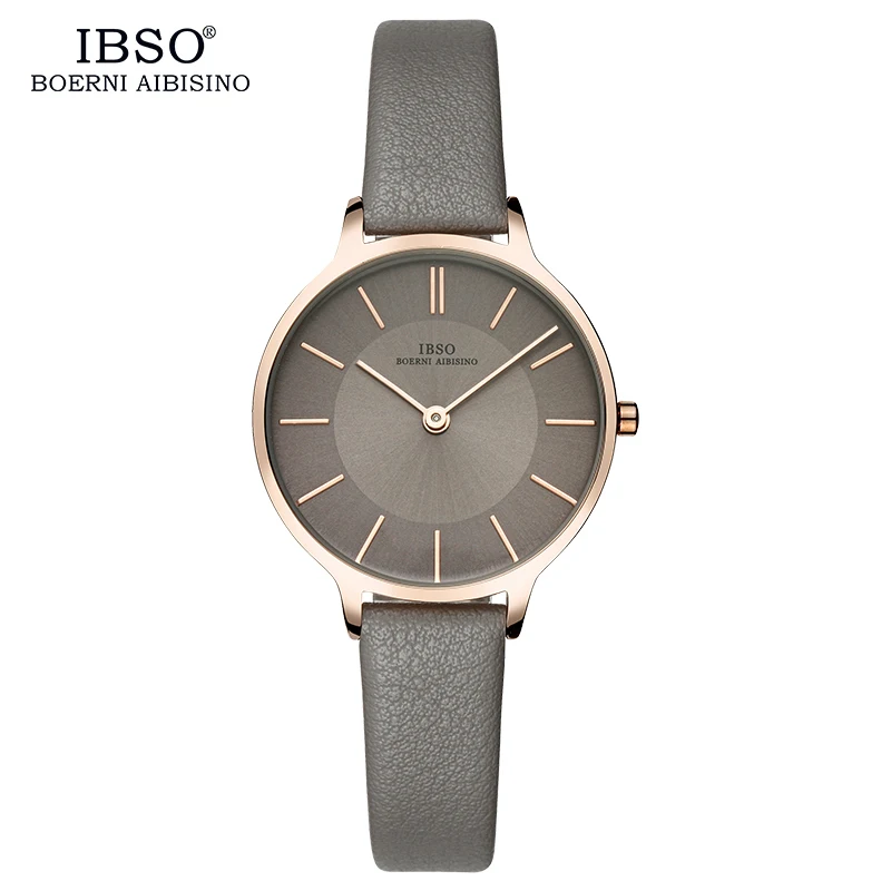 IBSO Brand 8 MM Ultra-Thin Quartz Watch Women Genuine Leather Women Watches 2019 Luxury Ladies Watch Montre Femme