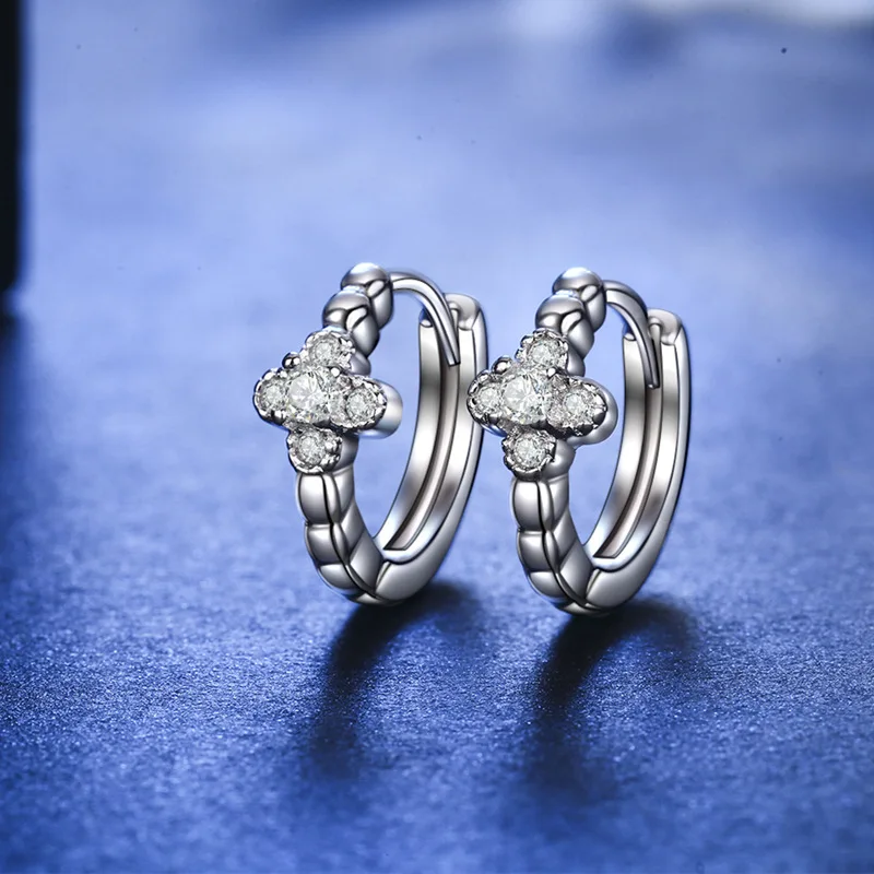 New Arrival 925 Silver Handmade Vintage Statement Small Crystal Cute Circle White Round Flower Hoop Earrings For Women Wedding | Украшения