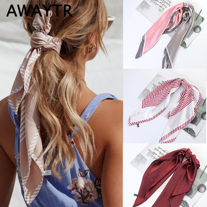 

AWAYTR Spring Sweet Long Ribbon Scrunchie Women Hair Scarf Print Girls Headband Hair Rubber Hairband Ropes Hair Accessories