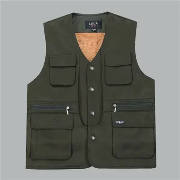

new Autumn and winter section men's vest men's thicker lamb wool plus S-3XL cashmere multi pocket cotton vest