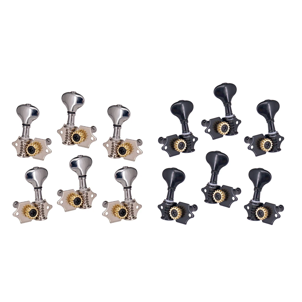 Open Gear Folk Guitar String Key Fishtail String Button Tuning Pegs Tuners Machine Heads 3 Left and 3 Right